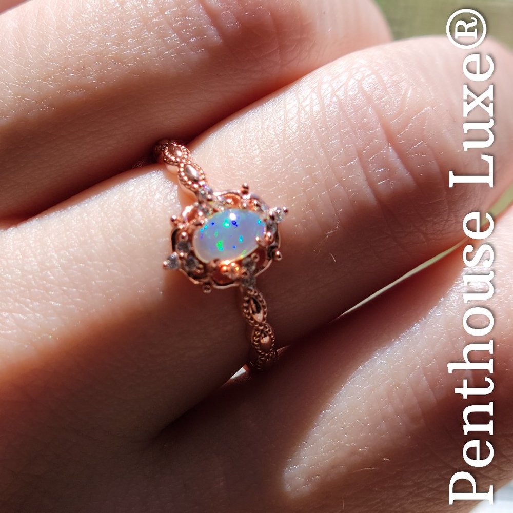 REAL Natural Opal Dome Oval Cut Rose Gold Ring - Picture 8 of 9